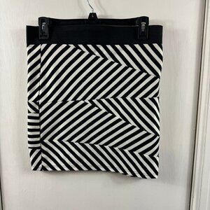 Monteau black and white striped bodycon mini skirt.